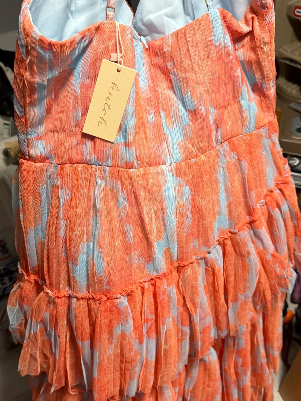Hutch Coral and Light Blue Tiered Maxi Dress - Picture 3 of 3